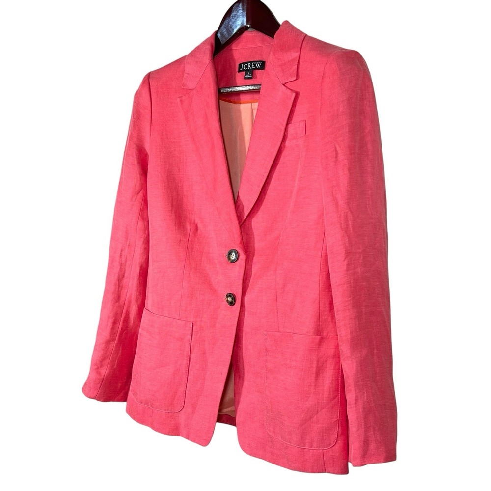 J Crew Helena Chelsea Linen Blend Blazer Size 2 Pink Classic Ivy Style Preppy - Picture 5 of 9